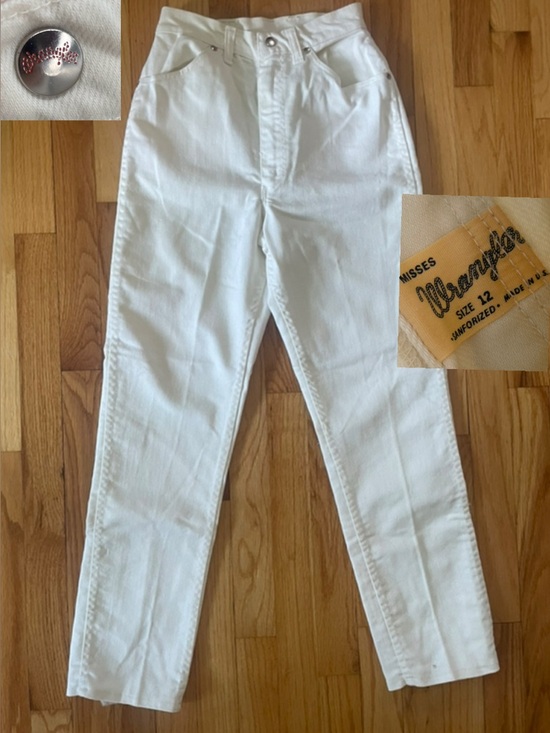 Wrangler Denim - Vintage Wrangler Jeans Sanforized White Denim High Waisted Cut W Stitched Pocket